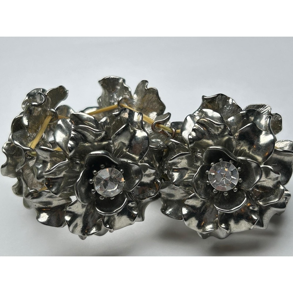 Vintage Silver Flower Crystal Bracelet Stretch Bangle Fashion Jewelry - Picture 3 of 5